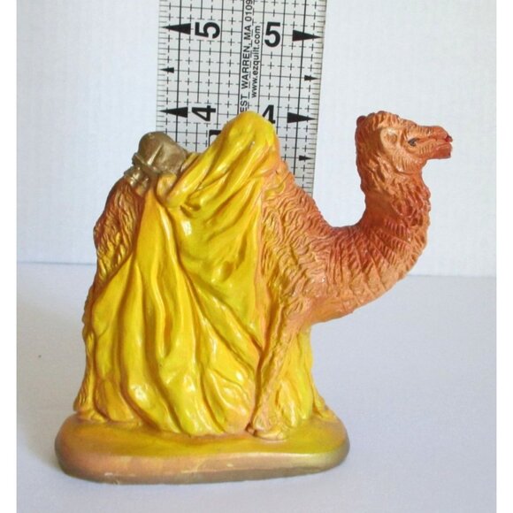 AS IS Vintage Chalkware Nativity Camel With Yellow Drape Figurine 3-1/2" tall - Picture 5 of 7